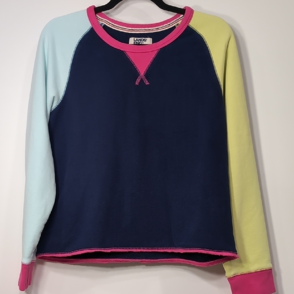 Lands' End |  Neon Colorblock Crew Neck Sweater Size S